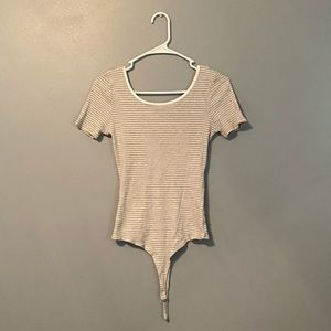 Gray and white striped bodysuit